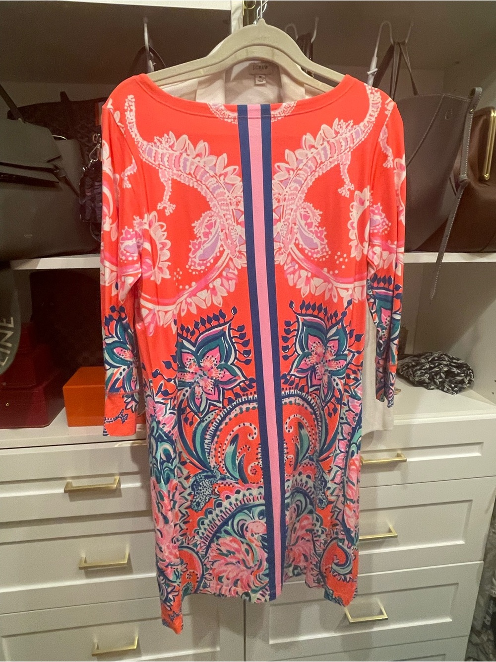 Lilly Pulitzer Coral Paisley-Print Midi Dress with Navy & Pink Accents
